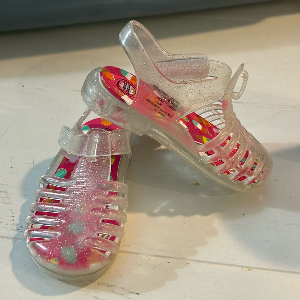 Infants Jelly Sandals Sz 4, Clear sparkles, ice cream soft soles Velcro